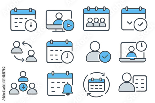 Digital calendar icons for meetings and deadlines on metallic background