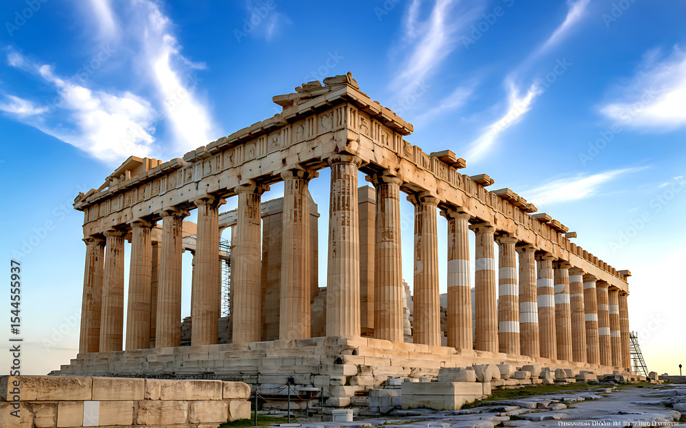 Obraz premium Ancient greek parthenon columns under a blue sky