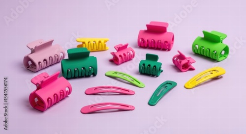 Colorful Hair Clips on Lilac Surface