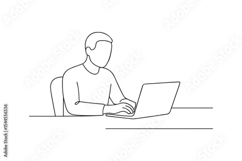 Person at desk continuous one line drawing minimalism design