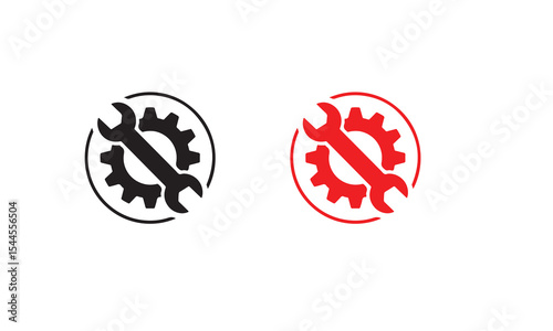 Gear and wrench icons black and red repair maintenance