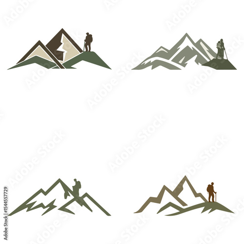 Mountain Climber Silhouettes Against Majestic Peaks