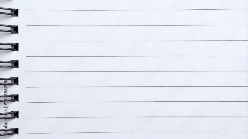 Close-up view of a spiral bound notebook with lined white pages ready for writing or notes and showing the binding mechanism