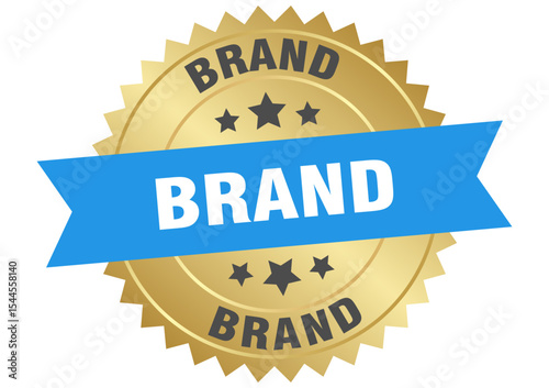 brand. brand round blue and gold label isolated on transparent background