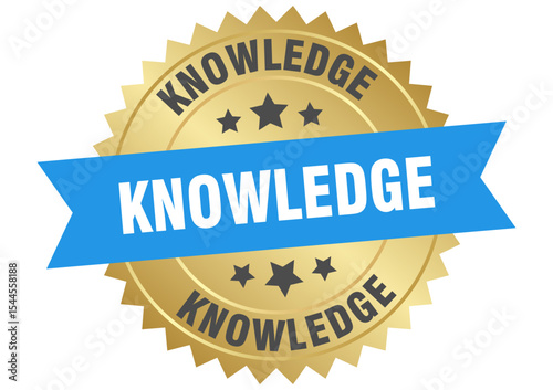 knowledge. knowledge round blue and gold label isolated on transparent background