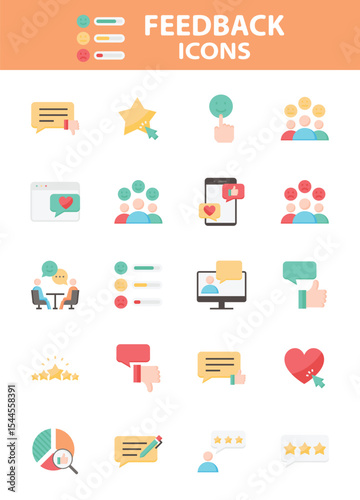 Set of Feedback icons, customer experience, review, comment