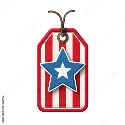 4th of july sale tag with star American flag design, patriotic tag label for Independence Day celebration. PNG transparent background.