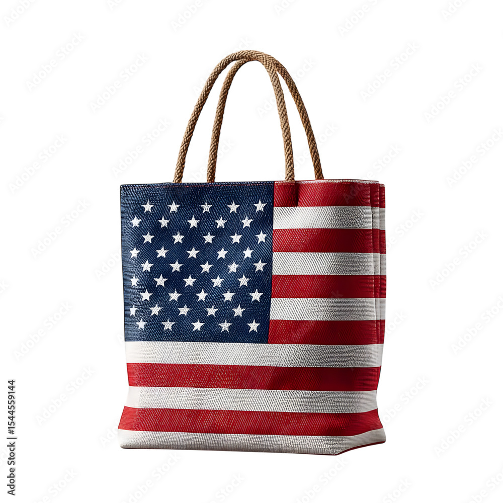 Fototapeta premium 4th july patriotic shopping bag. American flag inspired design. USA American Holiday Sale Gift Bag. isolated on transparent background.