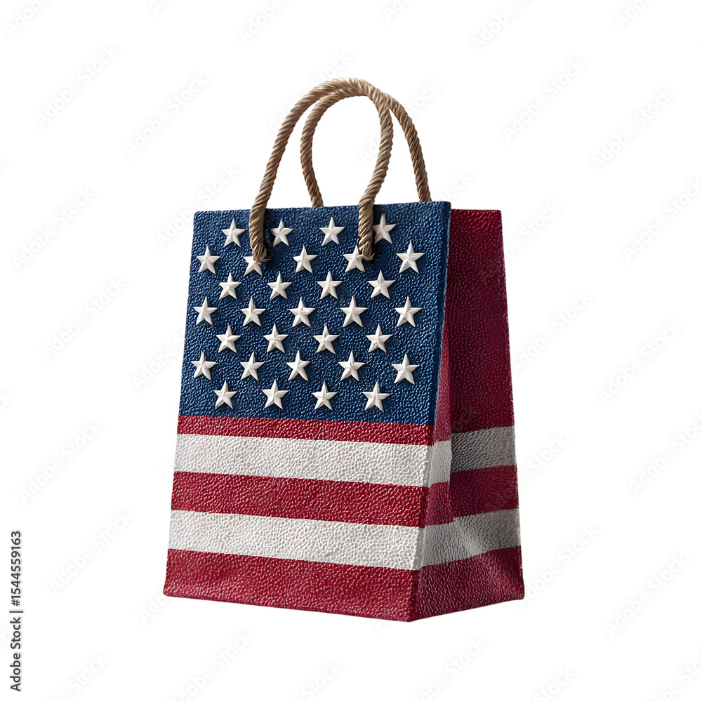 Fototapeta premium 4th july patriotic shopping bag. American flag inspired design. USA American Holiday Sale Gift Bag. isolated on transparent background.