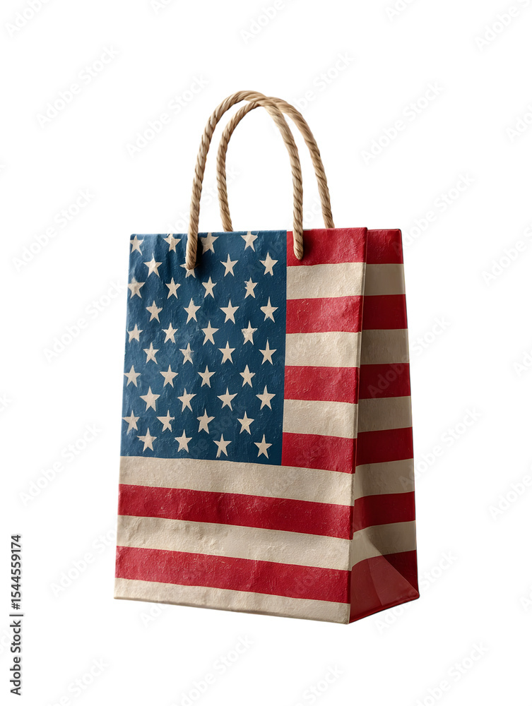 Obraz premium 4th july patriotic shopping bag. American flag inspired design. USA American Holiday Sale Gift Bag. isolated on transparent background.