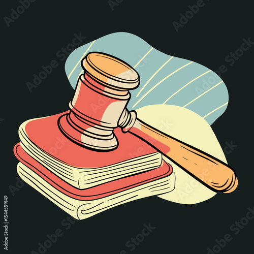 Professional studio shot of a judge's gavel on wooden sound block with legal documents, isolated on dark background

