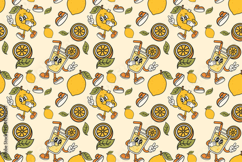 lemonade groovy style pattern for summer cards, T shirts, posters	
