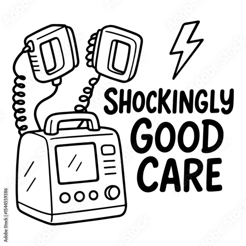 Defibrillator Vector shock care, healthcare,electroshock Funny Hand Drawn Medical Illustration with Quote.ai