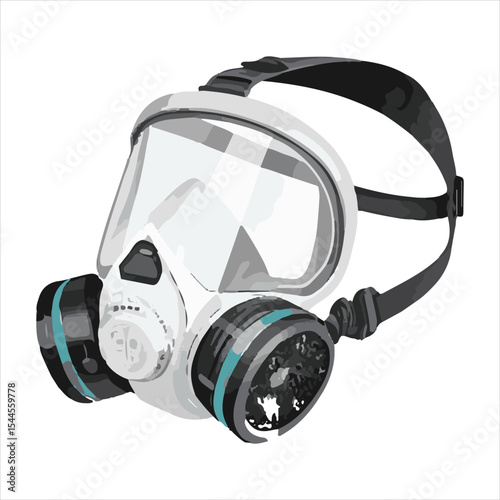 Biochemical warfare gas mask on white background