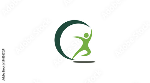 Dynamic green human figure logo with an arched element, symbolizing health, vitality, freedom, and an active lifestyle.
