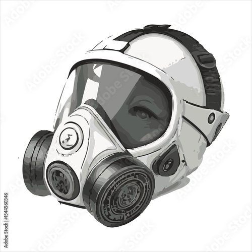 Biochemical warfare gas mask on white background