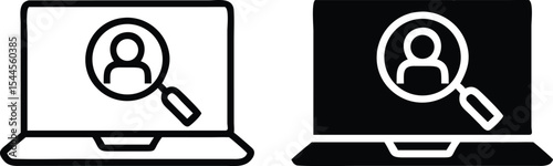 Line Art Laptop with User Icon and Magnifying Glass – Minimal Vector Search Illustration