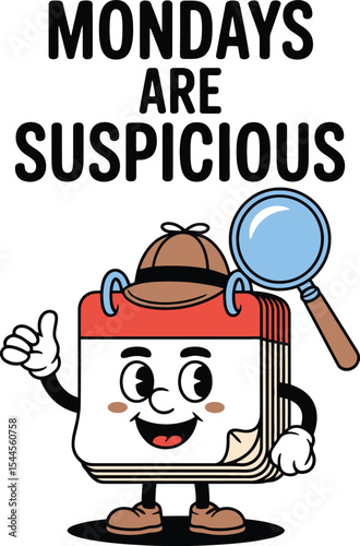 Mondays Are Suspicious Calendar Character Graphic