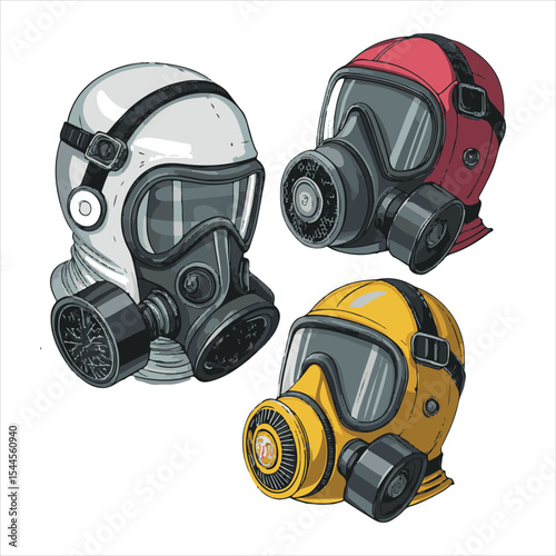 Biochemical warfare gas mask on white background
