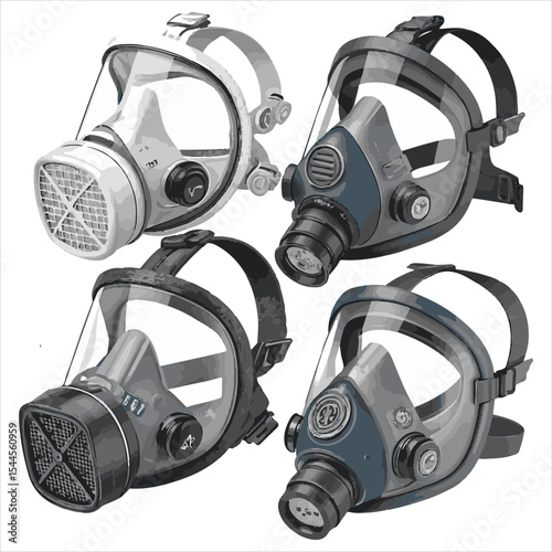 Biochemical warfare gas mask on white background