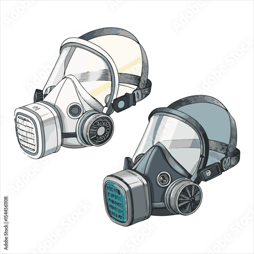 Biochemical warfare gas mask on white background