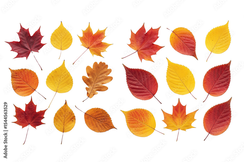 Obraz premium Set of autumn leaves, red leaf on isolated background, transparent leaves