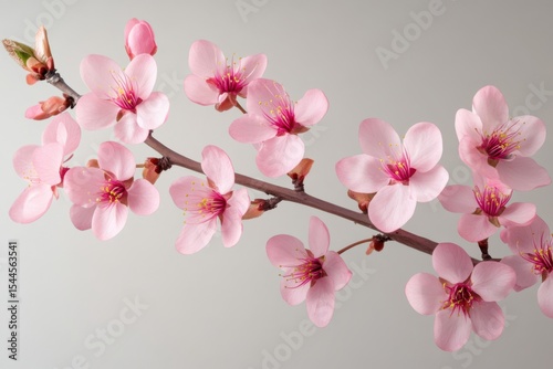 Delicate pink blossoms herald spring s arrival a fragrant promise with soft on white background. Generative Ai