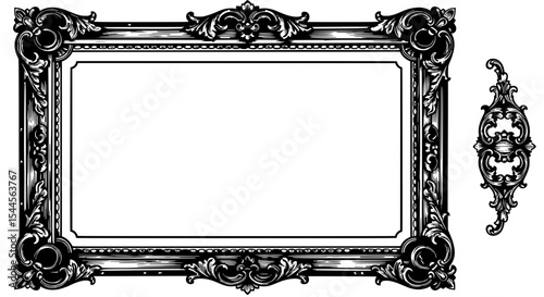 Ornate Frame Design: Elegant and vintage-style rectangular picture frame with ornate detailing and a smaller decorative element. Perfect for adding a classic touch to your designs.