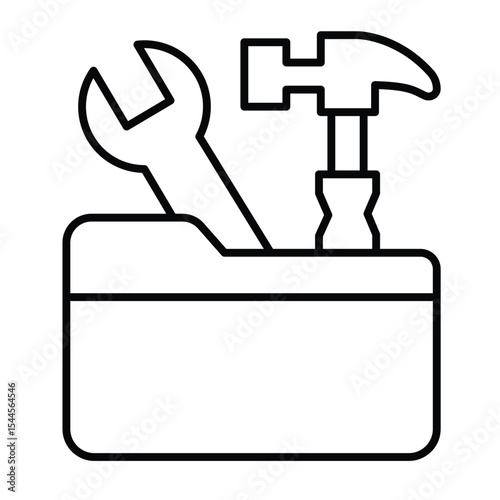 Folder with hammer and wrench thin line icon, architect studio concept. Vector graphics. Repair tools sign on white background, style mobile or design.