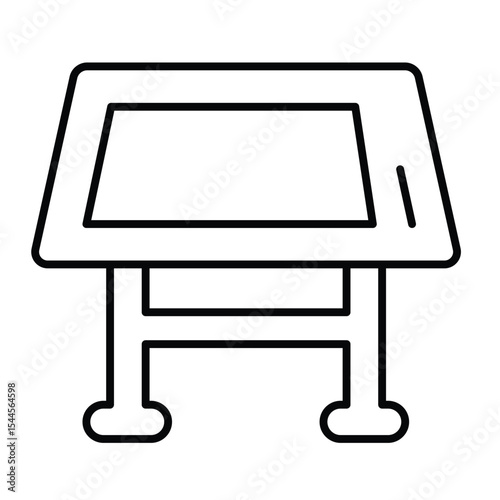 Project drawing desk thin line icon, architect studio concept. Vector graphics. Architecture design table, workplace sign on white background, style mobile or design.