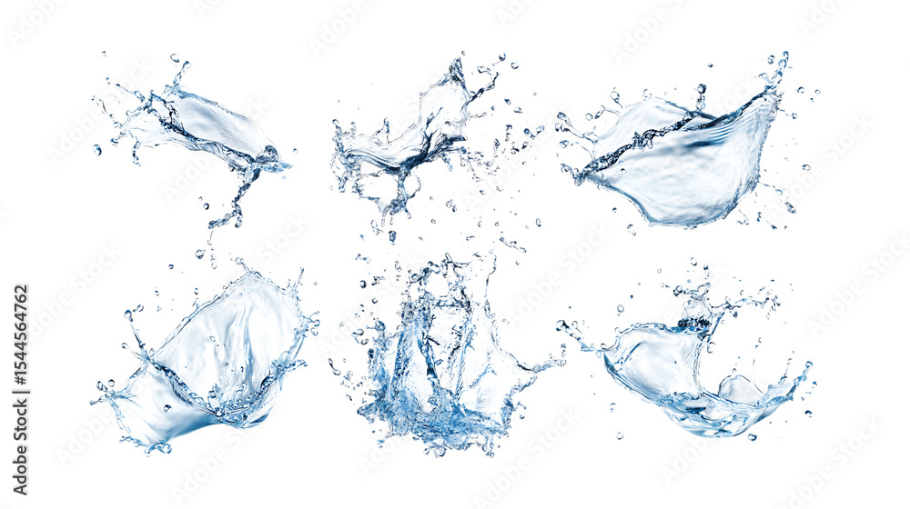 Fototapeta premium Pack Collection Water Splash Collection Dynamic Liquid Splashes Textures for Design set against transparent background