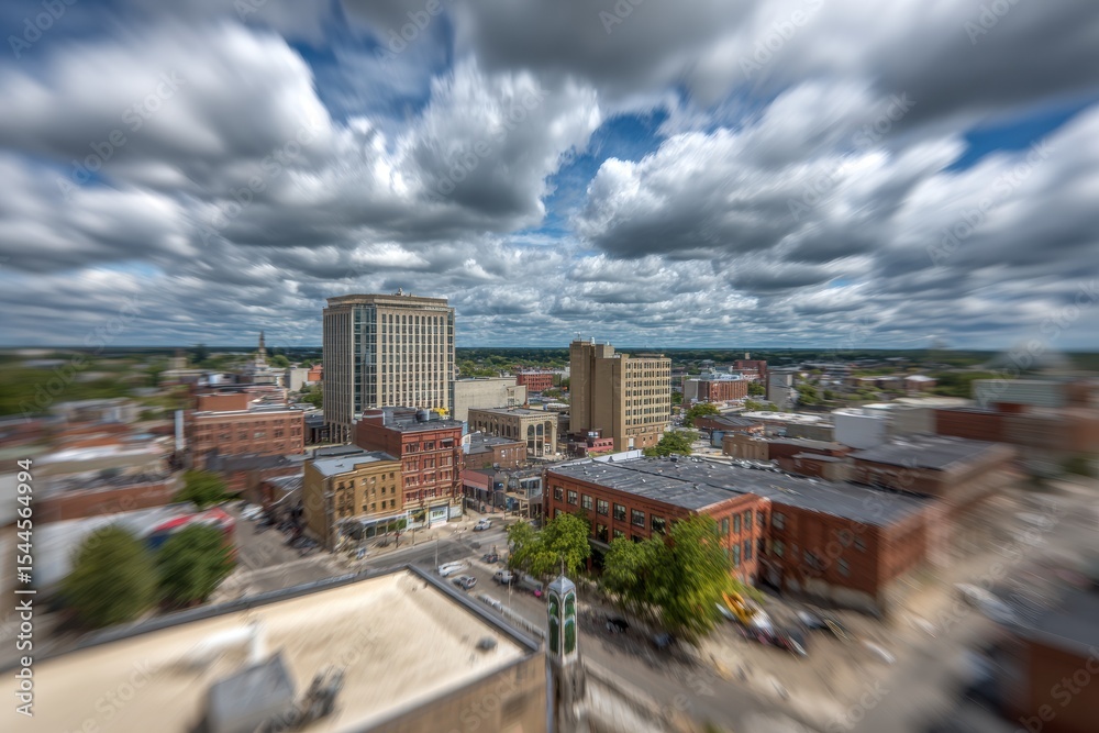 Fototapeta premium Blurred cityscape from a high vantage point.
