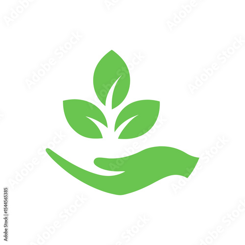 Plant in hand icon logo with minimalist style for eco growth and nature care branding