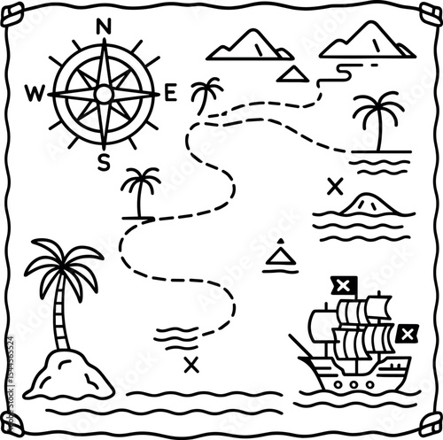 Treasure Map vector black silhouette print design