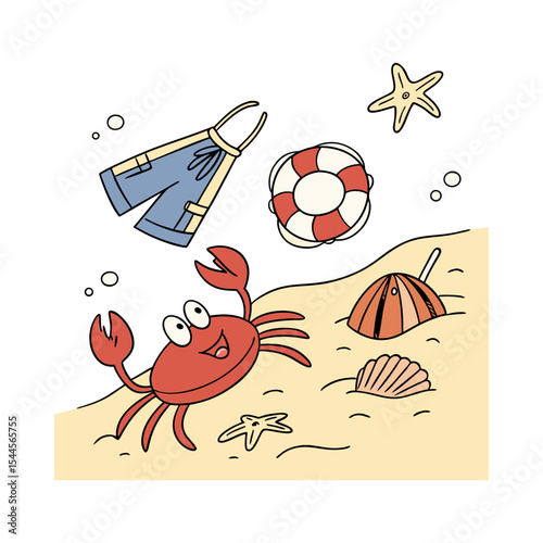 Funny Cartoon Sea Birds and Animals Illustration Set