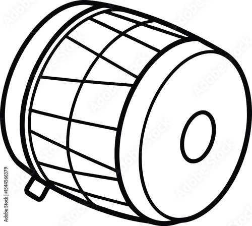 Cultural outline of dhol drum in clean minimal line art