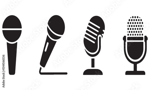 Four different microphone icons black glyph set