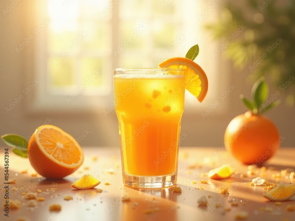 Fototapeta premium Refreshing Orange Juice in a Glass on a Sunny Day