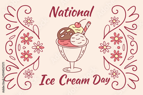 Vintage Ice Cream Poster with Floral Frame