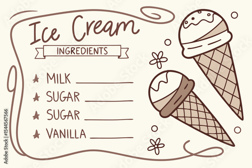 Hand-Drawn Ice Cream Recipe Card