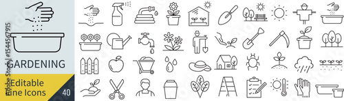 線の編集ができるガーデニングに関するアイコンセット（アウトライン化していない）
