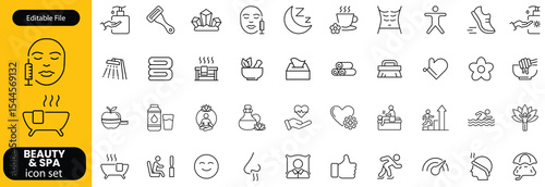Wellness and Spa Line Editable Icons set. Vector illustration in modern thin line style of components of a healthy lifestyle, face and body care, recreation. Pictograms and infographics