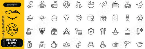 Wellness and Spa Line Editable Icons set. Vector illustration in modern thin line style of components of a healthy lifestyle, face and body care, recreation. Pictograms and infographics