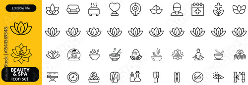 Wellness and Spa Line Editable Icons set. Vector illustration in modern thin line style of components of a healthy lifestyle, face and body care, recreation. Pictograms and infographics
