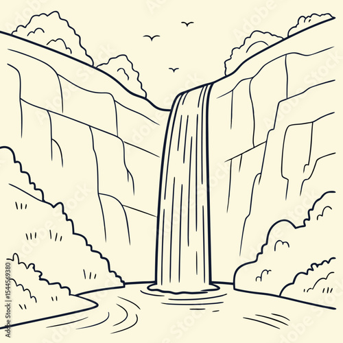 Serene Waterfall Cliffside Design Perfect for Nature Branding Logos and Projects Requiring a Tranquil Aesthetic