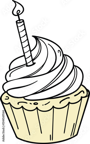 Delightful Cupcake Design Perfect for Bakery Branding Logos and Sweet Treats Menu Design Featuring a Swirled Frosting and a Single Candle