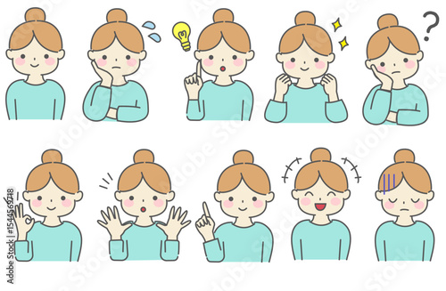 色々なポーズの女性のシンプルなイラスト