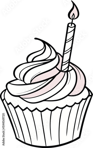 Delightful cupcake design with a single lit candle perfect for birthday cards bakery logos or sweet treat branding projects needing a charming whimsical touch
