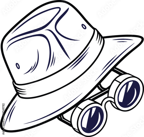 Stylish Safari Hat and Binoculars Design Perfect for Adventure Branding Logos and Apparel creating a sense of exploration and wanderlust