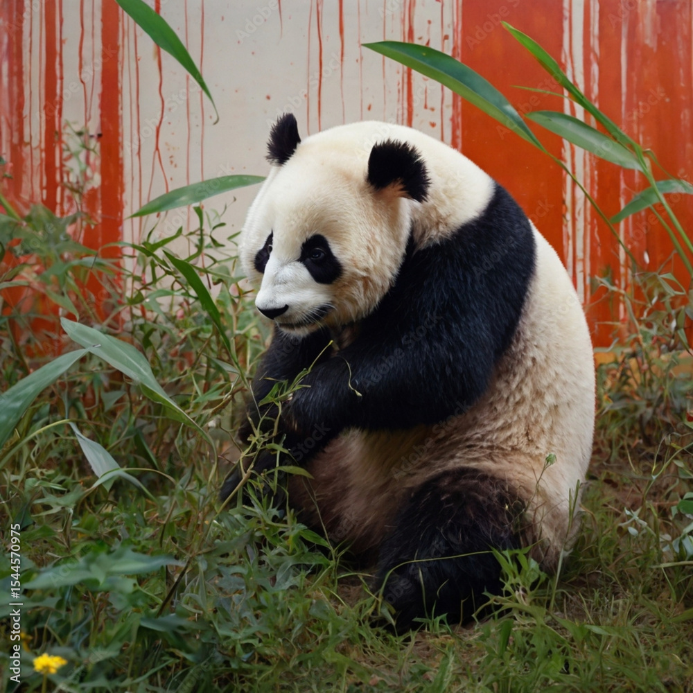 Fototapeta premium giant panda eating bamboo